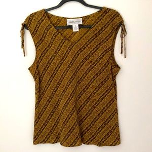 12 100% Silk Sleeveless Top Ruched Bow Shoulder Detail Print